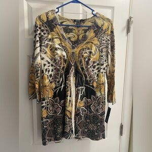 NWT Apt 9 Top L Sublimation Shirt Long Sleeve Rhinestone Shirt Large Lg